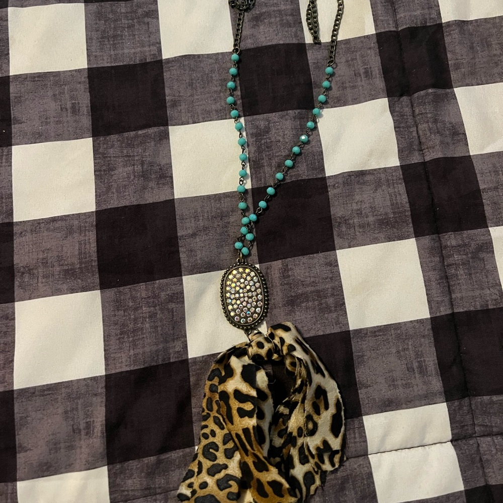 Plunder Leopard Pendant Necklace with Turquoise Accents